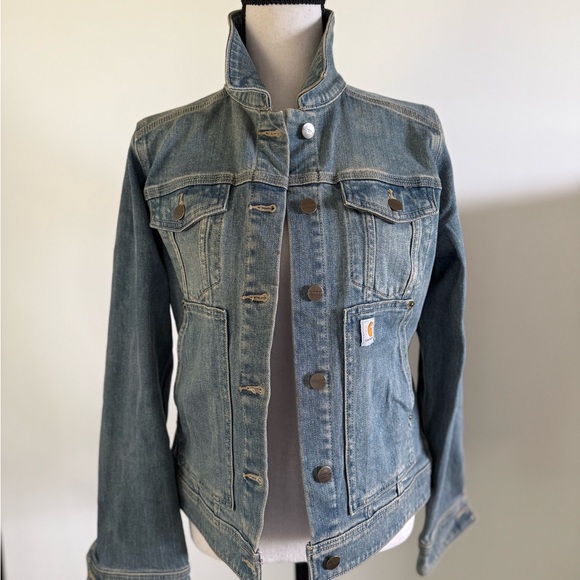 Carhartt Jackets & Blazers - Carhartt Women's Light Blue Denim Jacket with Side Cinch Buttons Size XS
